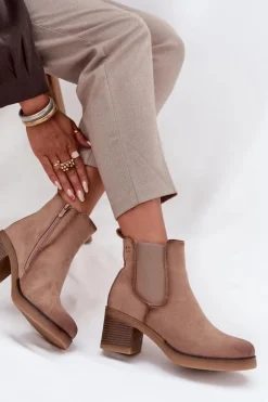 Botki Sztyblety Damskie Na Obcasie Ocieplane Beżowe Zelia