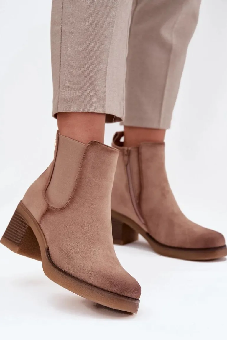 Botki Sztyblety Damskie Na Obcasie Ocieplane Beżowe Zelia