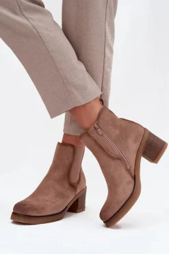 Botki Sztyblety Damskie Na Obcasie Ocieplane Beżowe Zelia