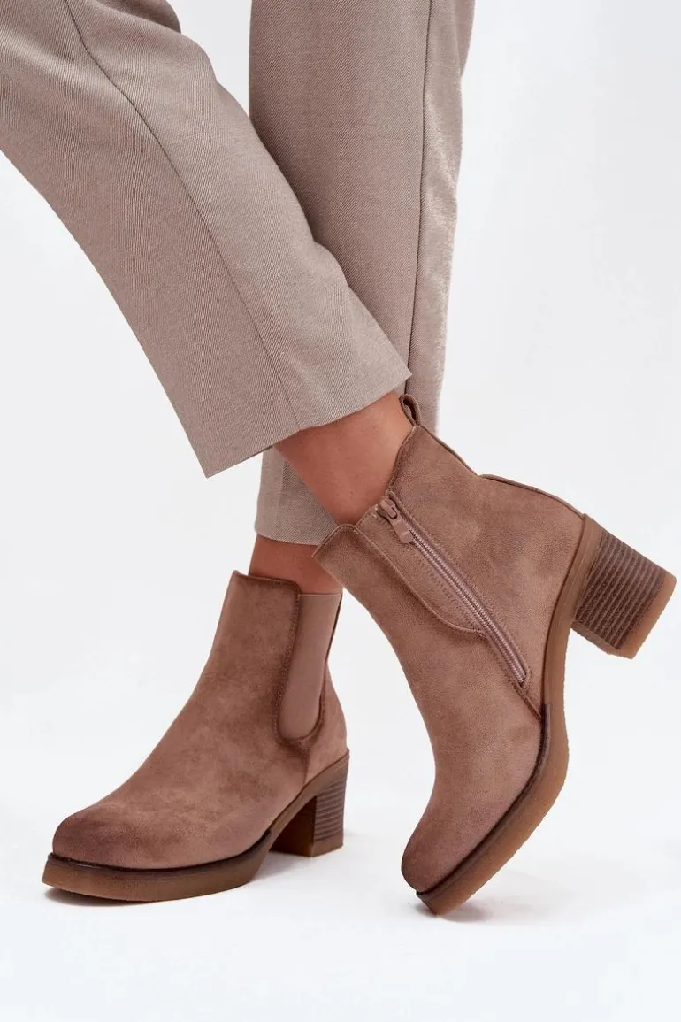 Botki Sztyblety Damskie Na Obcasie Ocieplane Beżowe Zelia