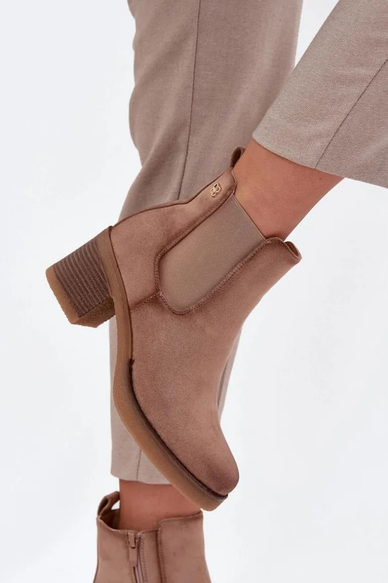 Botki Sztyblety Damskie Na Obcasie Ocieplane Beżowe Zelia