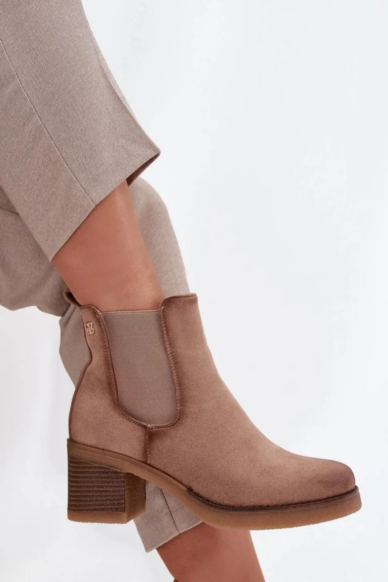 Botki Sztyblety Damskie Na Obcasie Ocieplane Beżowe Zelia