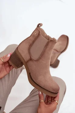 Botki Sztyblety Damskie Na Obcasie Ocieplane Beżowe Zelia