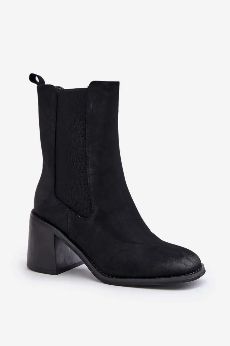 Botki Sztyblety Damskie Na Obcasie Słupku Z Eko Zamszu Czarne Naorita