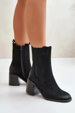 Botki Sztyblety Damskie Na Obcasie Słupku Z Eko Zamszu Czarne Naorita