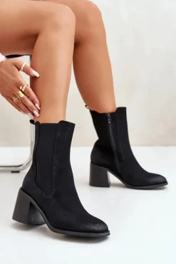 Botki Sztyblety Damskie Na Obcasie Słupku Z Eko Zamszu Czarne Naorita
