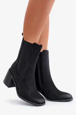 Botki Sztyblety Damskie Na Obcasie Słupku Z Eko Zamszu Czarne Naorita