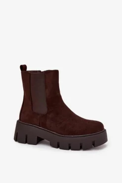 Botki Sztyblety Damskie Ocieplane Na Zamek Eko Zamszowe Czekoladowe Fivienne