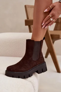 Botki Sztyblety Damskie Ocieplane Na Zamek Eko Zamszowe Czekoladowe Fivienne