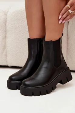 Botki Sztyblety Damskie Ocieplane Na Zamek Eko Skórzane Czarne Fivienne