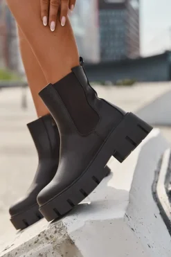 Botki Sztyblety Damskie Ocieplane Na Zamek Eko Skórzane Ciemnobrązowe Fivienne