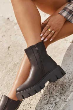 Botki Sztyblety Damskie Ocieplane Na Zamek Eko Skórzane Ciemnobrązowe Fivienne