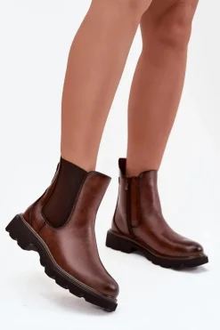 Botki Sztyblety Damskie Ocieplane Na Zamek Brązowe Rivelia