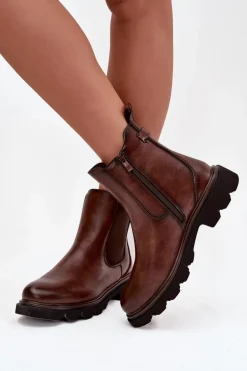 Botki Sztyblety Damskie Ocieplane Na Zamek Brązowe Rivelia