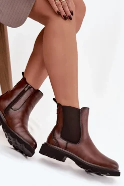 Botki Sztyblety Damskie Ocieplane Na Zamek Brązowe Rivelia