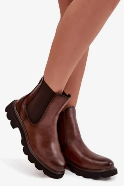 Botki Sztyblety Damskie Ocieplane Na Zamek Brązowe Rivelia