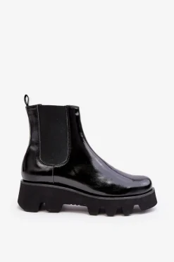 Botki Sztyblety Damskie Skórzane Na Masywnej Podeszwie Laura Messi 2571 Czarne