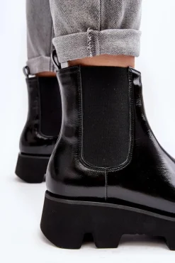 Botki Sztyblety Damskie Skórzane Na Masywnej Podeszwie Laura Messi 2571 Czarne