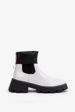 Botki Sztyblety Lakierowane Damskie Białe Pavo