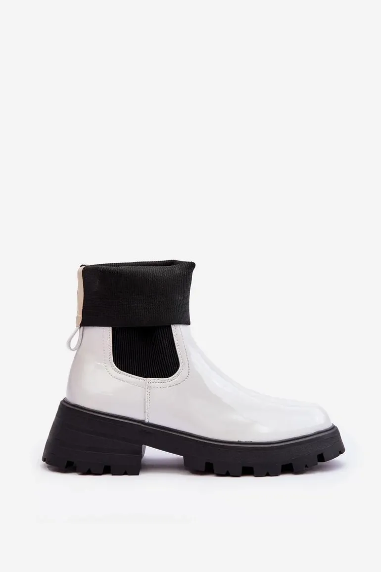 Botki Sztyblety Lakierowane Damskie Białe Pavo