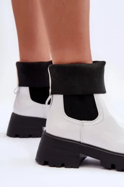 Botki Sztyblety Lakierowane Damskie Białe Pavo