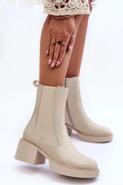 Botki Sztyblety Na Masywnym Obcasie Beżowe Ironna