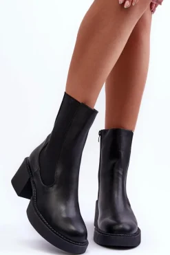 Botki Sztyblety Na Masywnym Obcasie Czarne Ironna