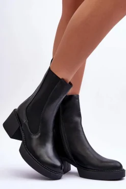 Botki Sztyblety Na Masywnym Obcasie Czarne Ironna