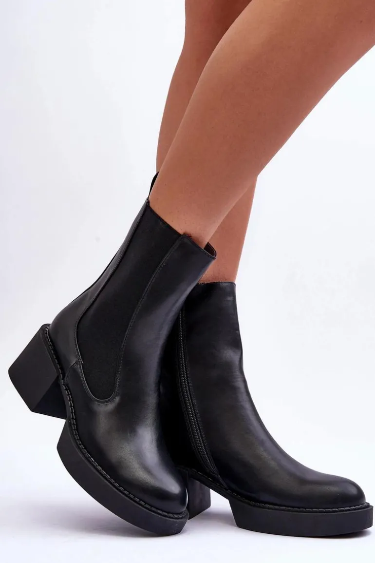 Botki Sztyblety Na Masywnym Obcasie Czarne Ironna