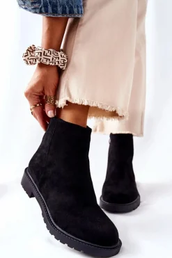 Botki Sztyblety Na Płaskim Obcasie Czarne Laurette