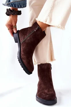 Botki Sztyblety Na Płaskim Obcasie Brązowe Laurette