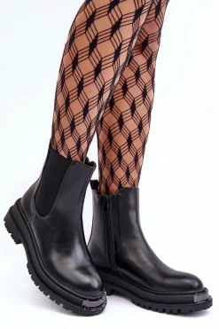 Botki Sztyblety Na Płaskim Obcasie I Platformie Czarne Linestta