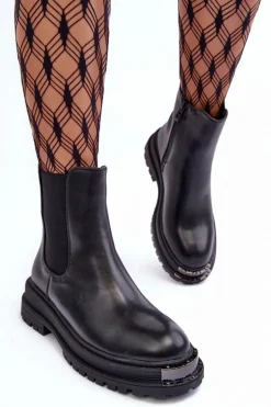 Botki Sztyblety Na Płaskim Obcasie I Platformie Czarne Linestta