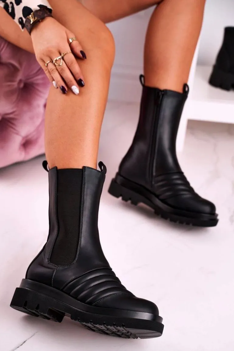 Botki Sztyblety Na Platformie Czarne Evelina