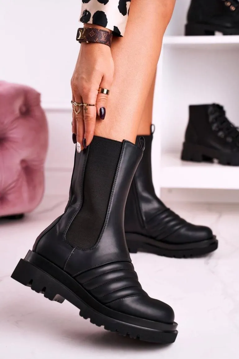 Botki Sztyblety Na Platformie Czarne Evelina