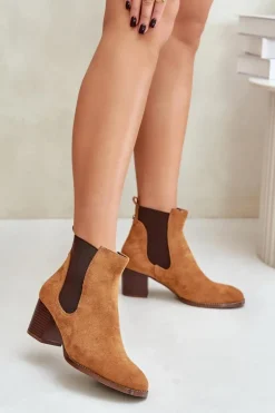 Botki Sztyblety Na Słupku Z Eko Zamszu Camel Sinirae