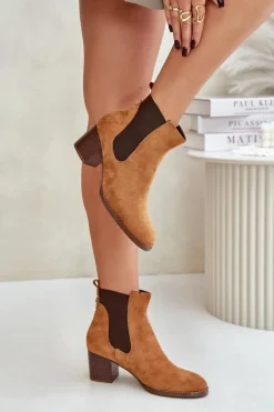 Botki Sztyblety Na Słupku Z Eko Zamszu Camel Sinirae