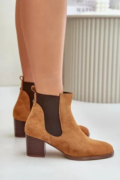 Botki Sztyblety Na Słupku Z Eko Zamszu Camel Sinirae
