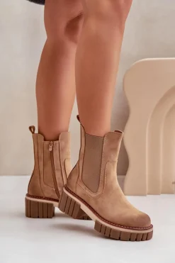 Botki Sztyblety Na Zamek Ocieplane Camel Linneviae