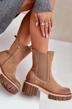 Botki Sztyblety Na Zamek Ocieplane Camel Linneviae