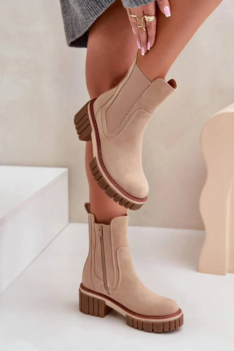 Botki Sztyblety Na Zamek Ocieplane Beżowe Linneviae