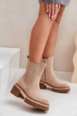 Botki Sztyblety Na Zamek Ocieplane Beżowe Linneviae