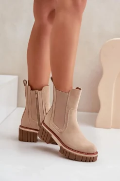 Botki Sztyblety Na Zamek Ocieplane Beżowe Linneviae