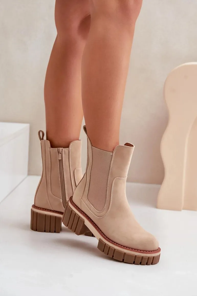 Botki Sztyblety Na Zamek Ocieplane Beżowe Linneviae