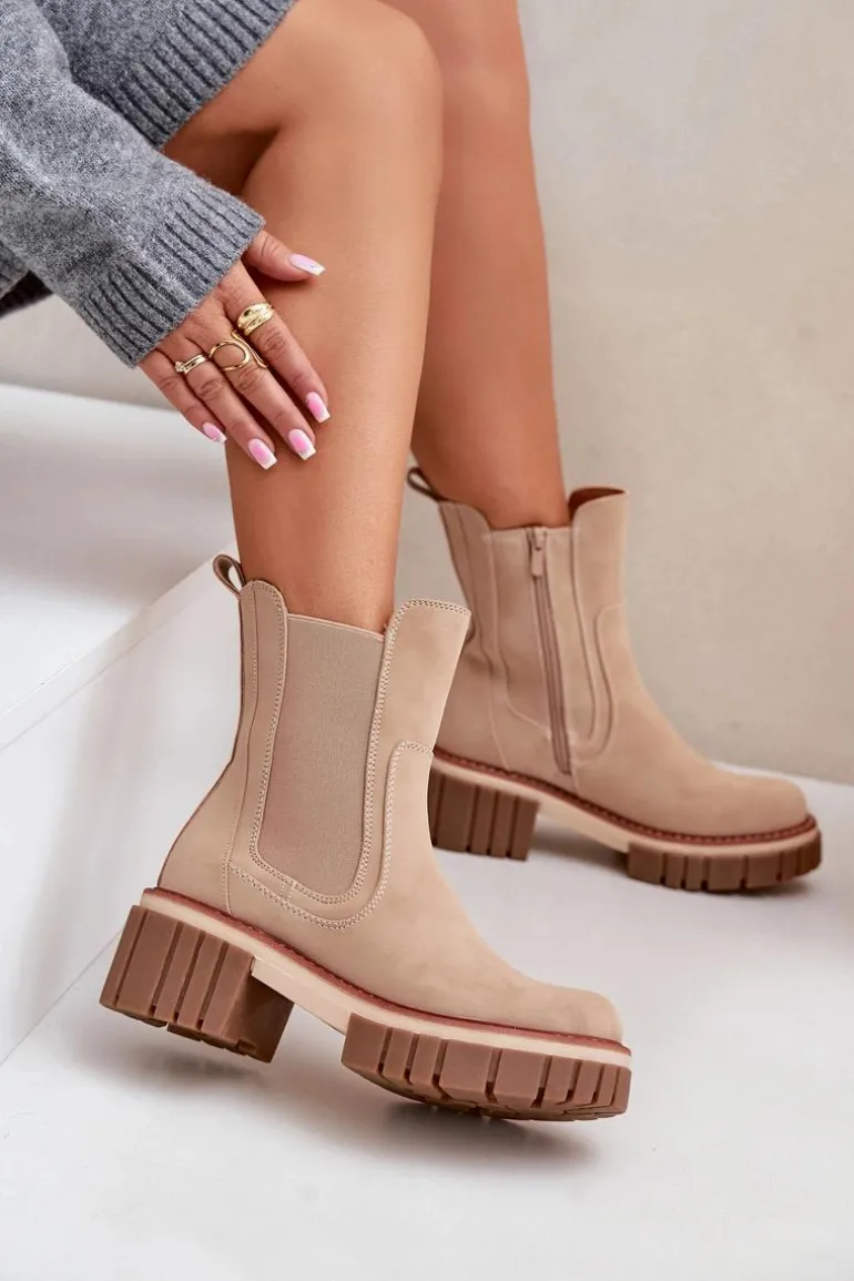 Botki Sztyblety Na Zamek Ocieplane Beżowe Linneviae