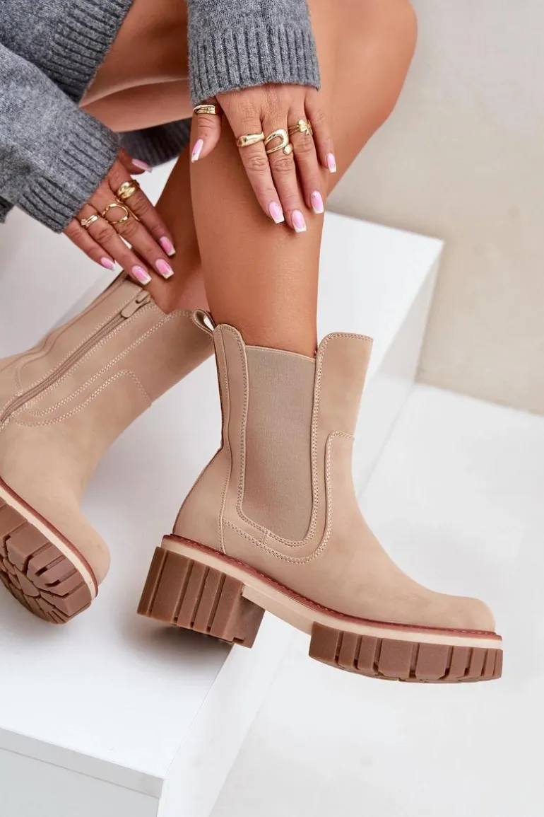 Botki Sztyblety Na Zamek Ocieplane Beżowe Linneviae