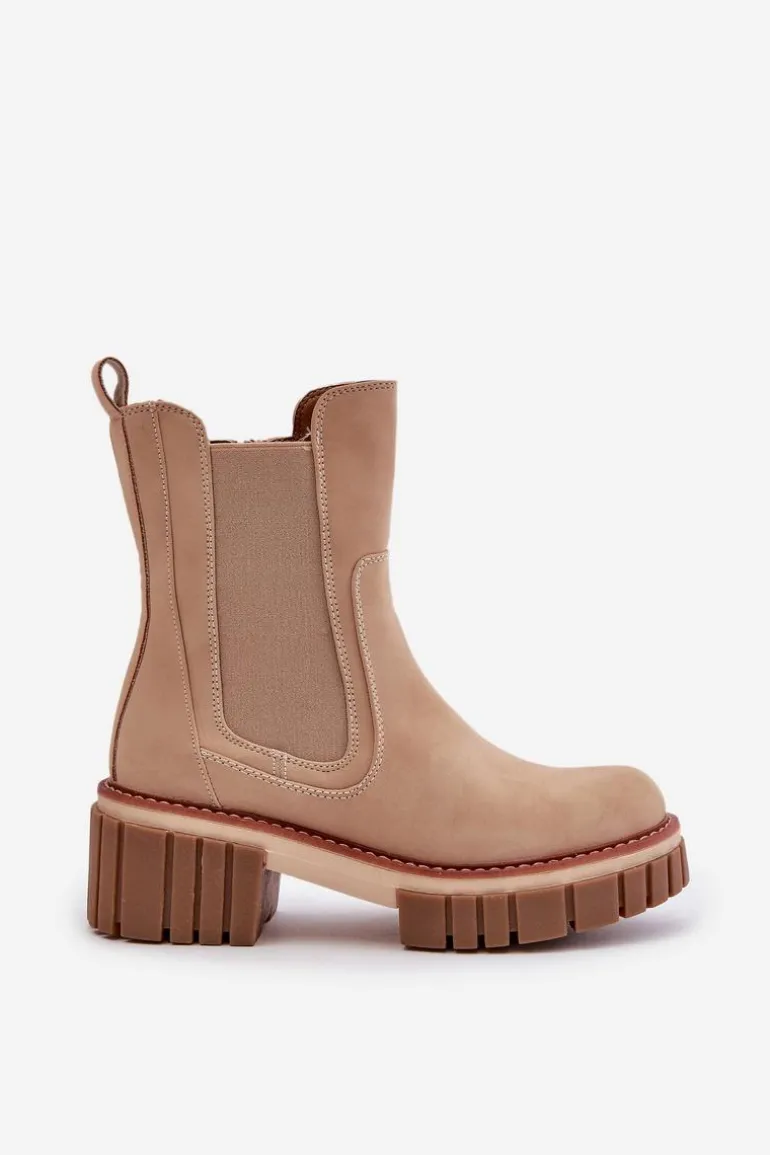 Botki Sztyblety Na Zamek Ocieplane Beżowe Linneviae