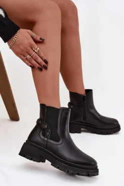 Botki Sztyblety Na Zamek Z Ozdobnymi Detalami Ocieplane Czarne Verisse