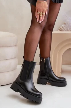 Botki Sztyblety Na Zamek Eko Skórzane Czarne Ninnet