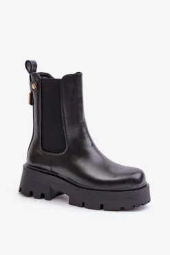 Botki Sztyblety Na Zamek Eko Skórzane Czarne Ninnet